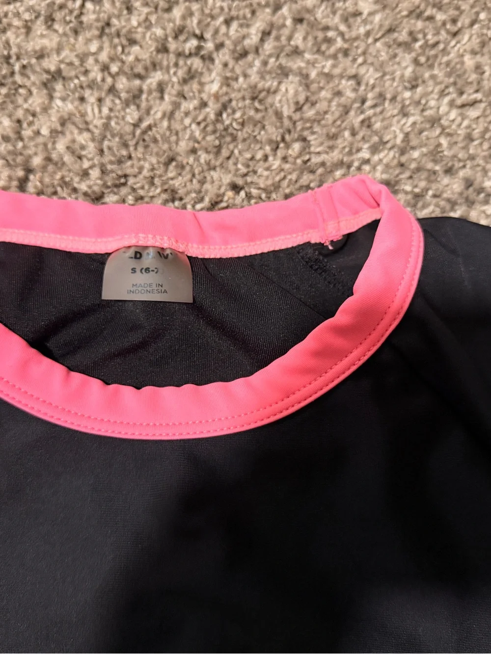 Girls' 2 piece cropped top Black Swim Set with Pink and Yellow Trim